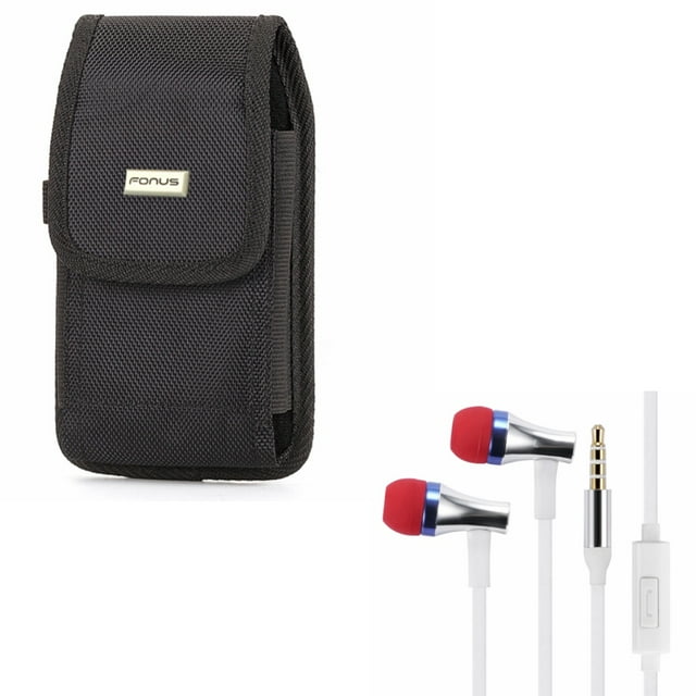 Rugged Canvas Carry Case w Earbuds Handsfree Earphones Mic R5W for ASUS ROG Phone, ZenFone AR 5z 5Q 4 Pro 2 - Blackberry Motion - BLU Vivo XL4, Pure View, R1 Plus, Go, Life One X3, 5R