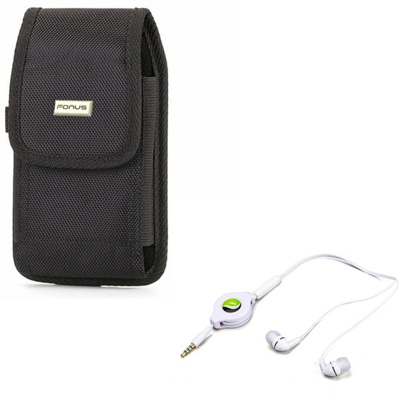 Rugged Canvas Carry Case w Retractable Headset Hands-free Earphones Mic Q7M for Samsung Galaxy S9+, S8+, J7 Sky Pro, S6 Edge+, S10+ S10 5G On5 Note9 Note8 Note 5 4 (2018) Refine A9