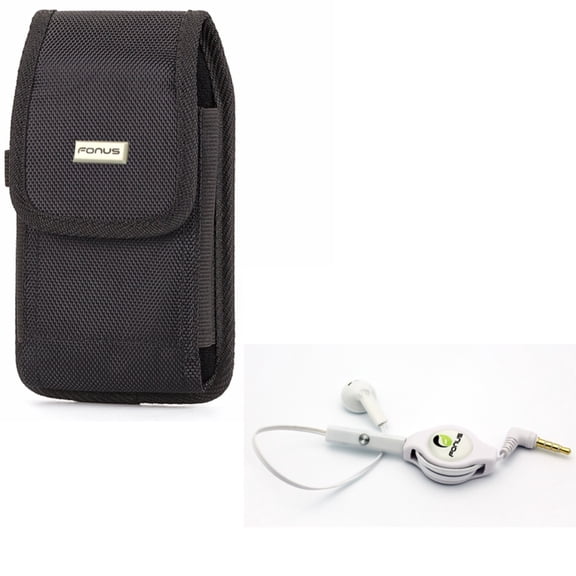 Rugged Canvas Carry Case w Retractable Headset MONO Handsfree Earphone Mic P5X for BLU Vivo Go, Life One X3, 5R - Coolpad Canvas, Legacy, REVVL Plus - Google Pixel XL 3a XL - HTC One Max