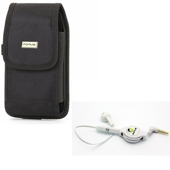 Rugged Canvas Carry Case w Retractable Headset MONO Handsfree Earphone Mic W2W for Motorola Moto G6 G5S Plus G4 E5 Plus E4 PLUS Play - Nokia 6, 2 V, 3.1 Plus - OnePlus One, 5, 5T, 6