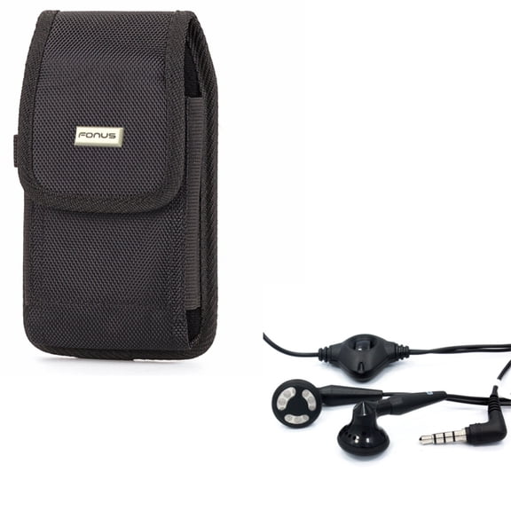 Rugged Canvas Case Vertical w Headset OEM 3.5mm Handsfree Earphones A9X for Motorola Moto E4 PLUS G6 Play E5 - Nokia 6, 2 V, 3.1 Plus - OnePlus One, 5, 5T, 6 - RED Hydrogen One