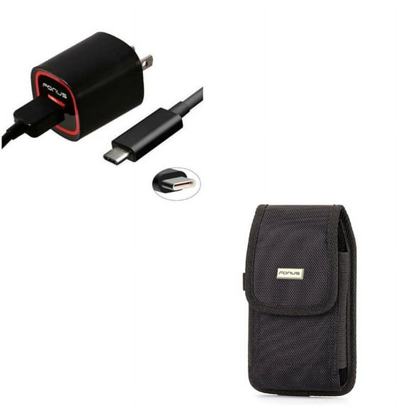 Rugged Canvas Case w 2.4Amp Rapid Home Wall Travel Charger USB 6ft Type-C Cable E9R Compatible With Google Pixel 3a XL