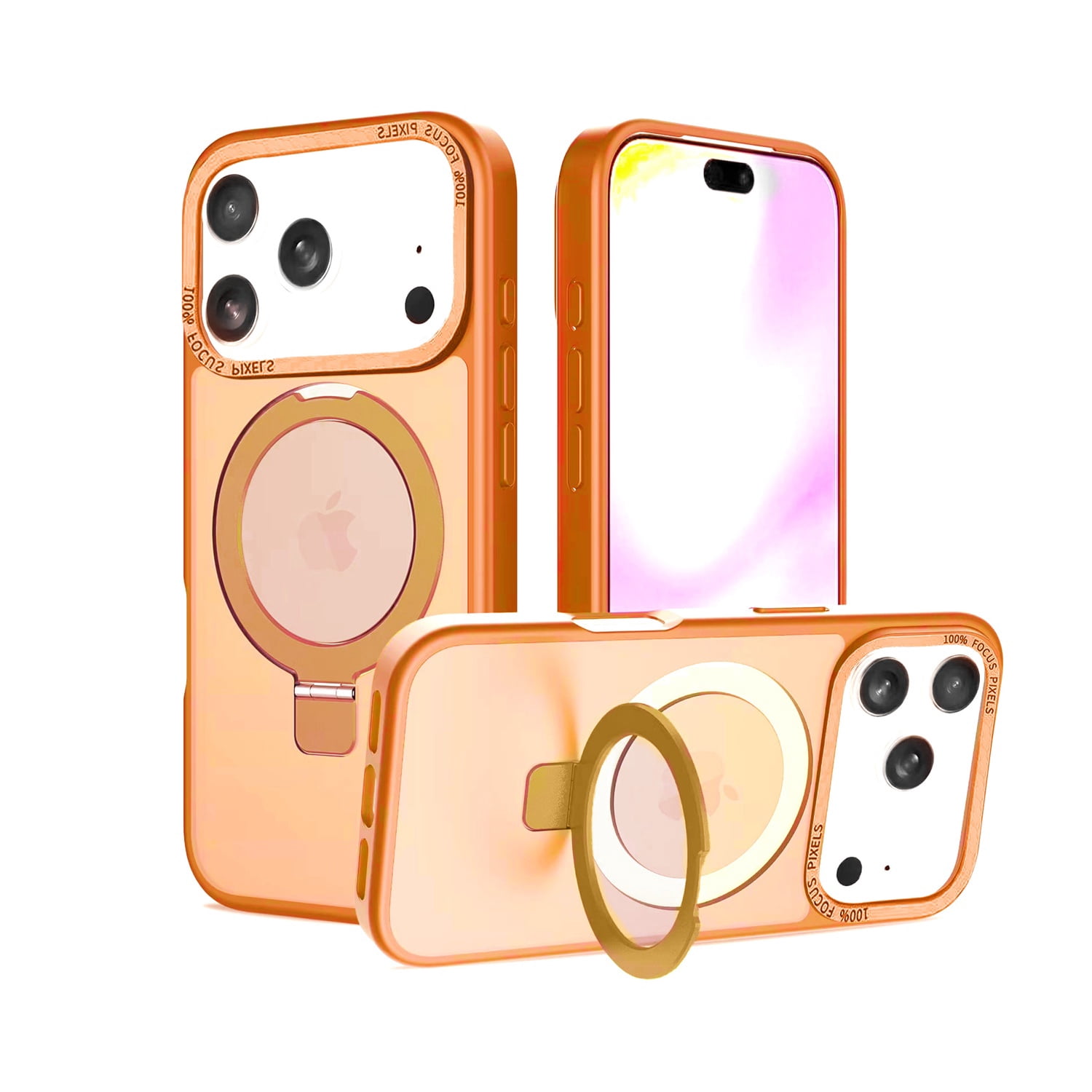 Rugged Carbon Fiber Protective Case with Ring Holder for iPhone 17 Pro Max - Orange