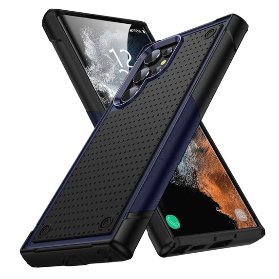 Rugged Case for Apple Samsung Galaxy S24 Ultra with 1 Pack Screen Protector, Military Grade Protective Anti-Slip Bumper Drop Proof Dual Layers TPU PC Back Cover for Samsung Galaxy S24 Ultra, Navyblue