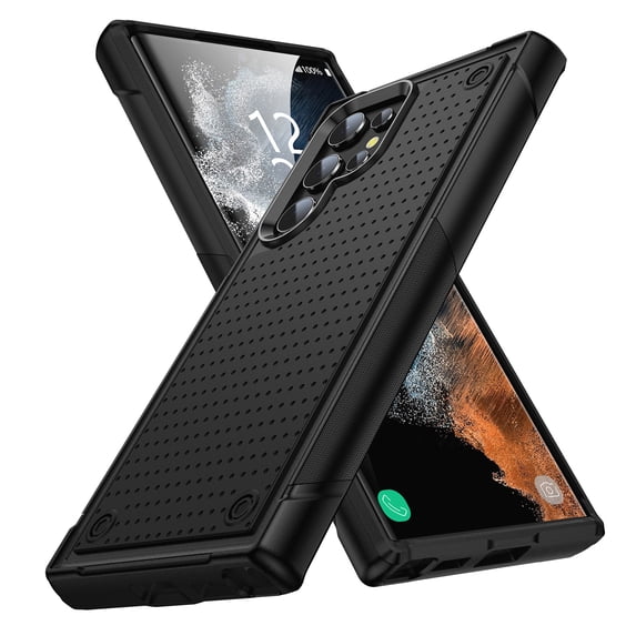 Rugged Case for Apple Samsung Galaxy S24 Ultra with 1 Pack Screen Protector, Military Grade Protective Anti-Slip Bumper Drop Proof Dual Layers TPU PC Back Cover for Samsung Galaxy S24 Ultra, Black
