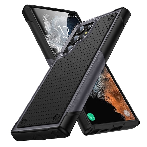 Rugged Case for Apple Samsung Galaxy S24 Ultra with 1 Pack Screen Protector, Military Grade Protective Anti-Slip Bumper Drop Proof Dual Layers TPU PC Back Cover for Samsung Galaxy S24 Ultra, Gray