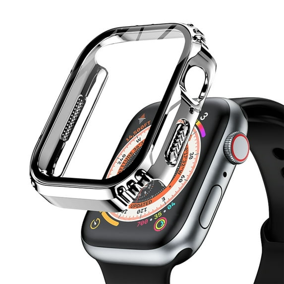 Rugged Case for Apple Watch 41mm Case Screen Protector, Shockproof Protective Case Bumper 9H Tempered Glass Screen Protector Cover for iWatch Series 9 8 7,1 Silver +1 Clear