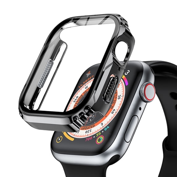 Rugged Case for Apple Watch 44mm Case Screen Protector, Shockproof Protective Case Bumper 9H Tempered Glass Screen Protector Cover for iWatch Series 6/5/4/SE ,1 Black +1 Clear