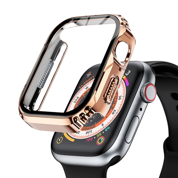Rugged Case for Apple Watch 44mm Case Screen Protector, Shockproof Protective Case Bumper 9H Tempered Glass Screen Protector Cover for iWatch Series 6/5/4/SE ,1 Rosegold +1 Clear