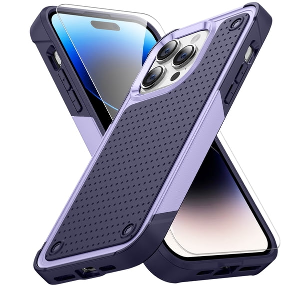 Rugged Case for Apple iPhone 14 Plus with 1 Pack Screen Protector, Military Grade Protective Anti-Slip Bumper Drop Proof Dual Layers TPU PC Back Case Cover for iPhone 14 Plus, Lightpurple
