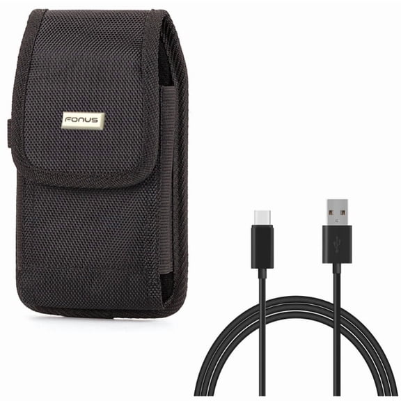 Rugged Case Belt Clip w Type-C 6ft USB Cable for OnePlus 9, Nord N200 5G/N100/N10 5G, Pro Phone - Holster Canvas Cover, Charger Cord Power Wire A7Q for OnePlus 9, Nord N200 5G/N100/N10 5G, Pro