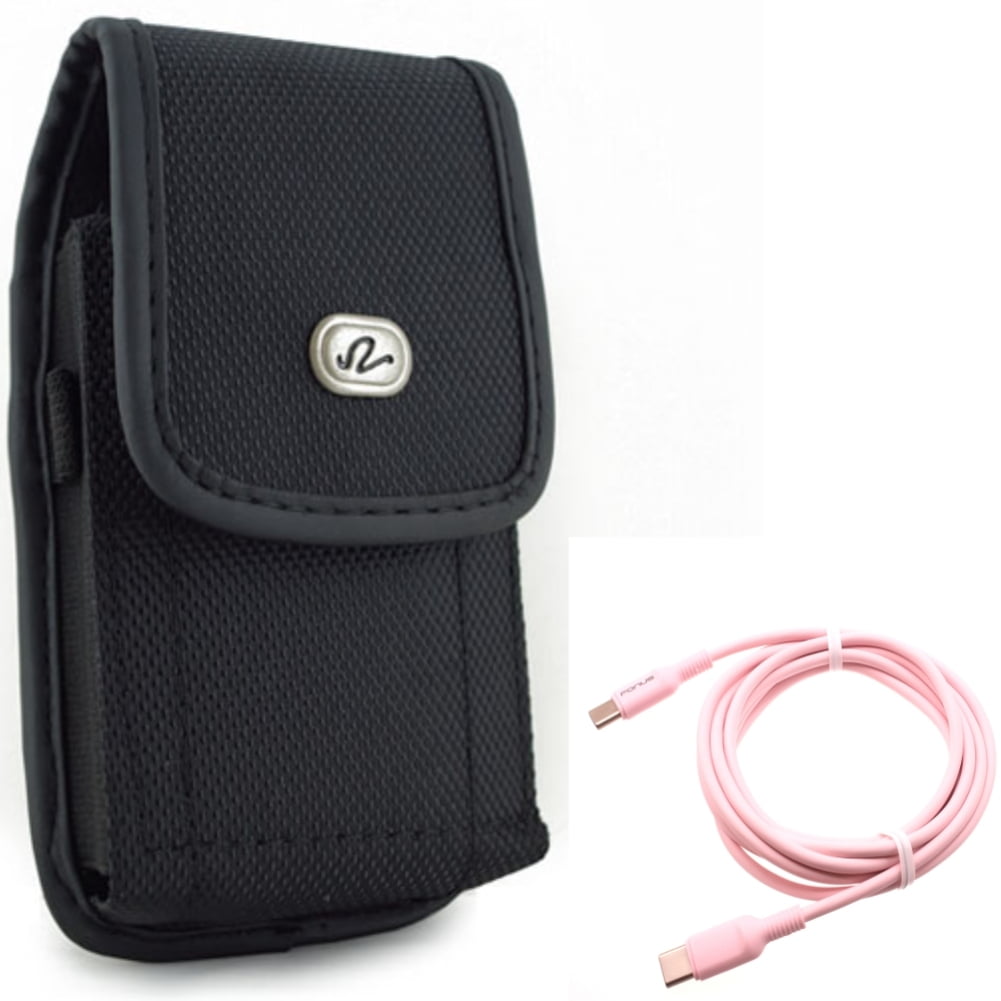 Rugged Case Belt Clip w USB-C to Type-C Pink 10ft Long Cable for Samsung Galaxy A53 5G,A33 5G Phones - Holster Canvas Cover Pouch, PD Fast Charger Cord Power Wire