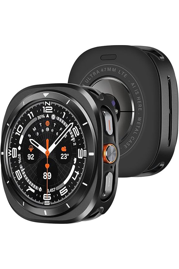 Rugged Case Compatible with Samsung Galaxy Watch Ultra (2025/2024) 47mm with Back Cover, Metal Bumper Ultra Thin Shockproof Protective Cover for Galaxy Watch 7/8 Ultra, Black/White