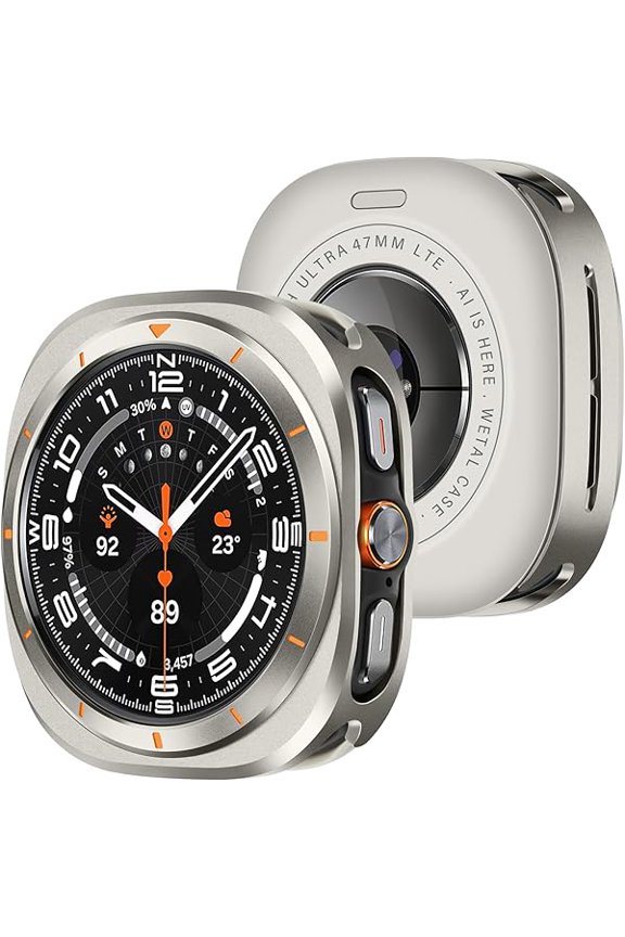 Rugged Case Compatible with Samsung Galaxy Watch Ultra (2025/2024) 47mm with Back Cover, Metal Bumper Ultra Thin Shockproof Protective Cover for Galaxy Watch 7/8 Ultra, Titanium/Orange