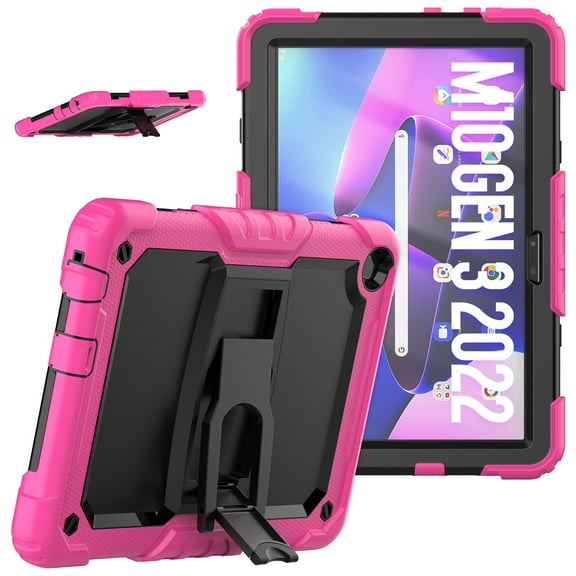 Rugged Case For Lenovo Tab M10 Gen 3 – 3-Layer Protection Shockproof Stand Cover with Screen Protector, Adjustable Stand & Shoulder Strap -- Rose