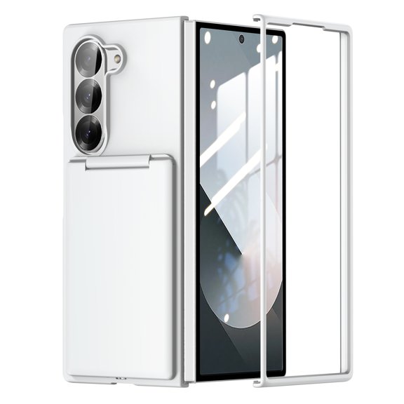 Rugged Case For Samsung Galaxy Z Fold 6 – Shockproof Cover with Back Card Pocket and Bracket for Ultimate Protection and Functionality, White