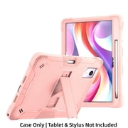 Rugged Case for Lenovo Idea Tab Plus 12.1 Inch 2025 Model TB361FU, Heavy Duty Shockproof Full-Body Protective Cover with Built-in Kickstand & Pen Holder, Black/Rose