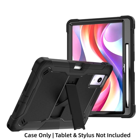 Rugged Case for Lenovo Idea Tab Plus 12.1 Inch 2025 (Model: TB361FU), Heavy Duty Shockproof Full-Body Protective Cover with Built-in Kickstand & Pen Holder, Black/Rose
