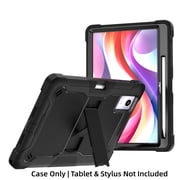 Rugged Case for Lenovo Idea Tab Plus 12.1 Inch 2025 Model TB361FU, Heavy Duty Shockproof Full-Body Protective Cover with Built-in Kickstand & Pen Holder, Black/Rose