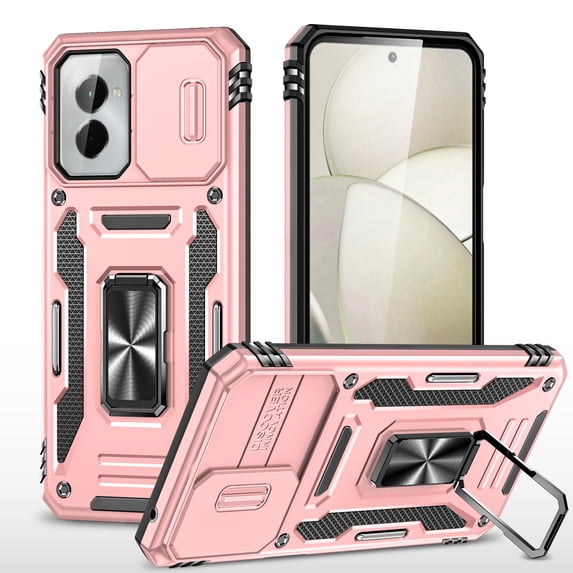 Rugged Case for Motorola Moto G Power 5G 2024, Sliding Lens Camera Cover Protection Ring Stand Compatible with Magnetic Car Mount Military Grade Shockproof Case for Moto G Power 5G 2024, Rosegold