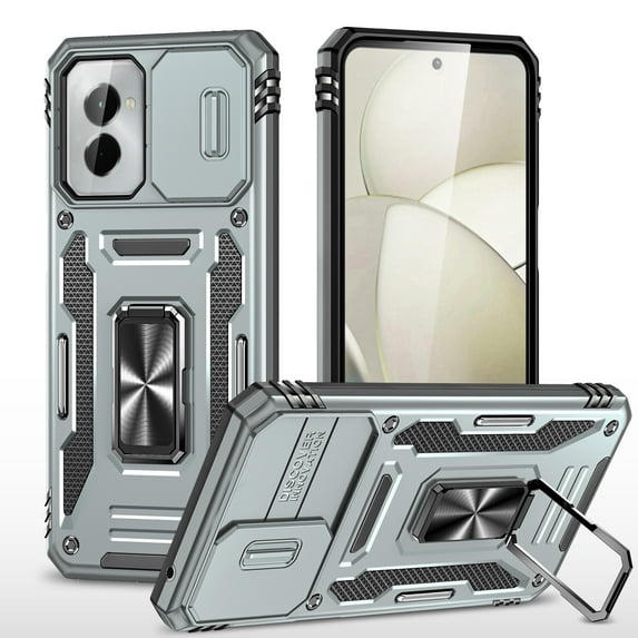 Rugged Case for Motorola Moto G Power 5G 2024, Sliding Lens Camera Cover Protection Ring Stand Compatible with Magnetic Car Mount Military Grade Shockproof Hybrid Case for Moto G Power 5G 2024, Gray