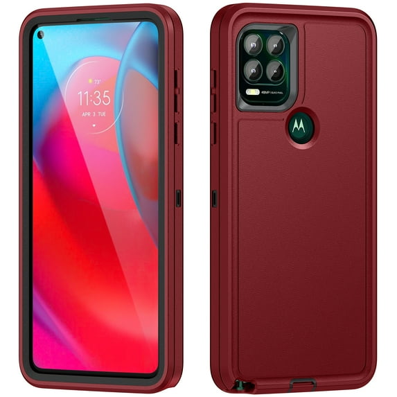 Rugged Case for Motorola Moto G Stylus 5G 2021, Heavy Duty Hybrid PC+TPU Military Grade Shockproof Cover, Non-Slip Strip Lens Protection Soft Lining Case for Motorola Moto G Stylus 5G,Red