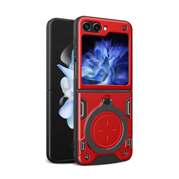 Rugged Case for Motorola Moto Razr 2024 with Hidden Stand Camera Lens Sliding Cover, Military Grade Drop Protection Magnetic Car Mount Holder Shockproof Heavy Duty Case for Moto Razr 2024, Red