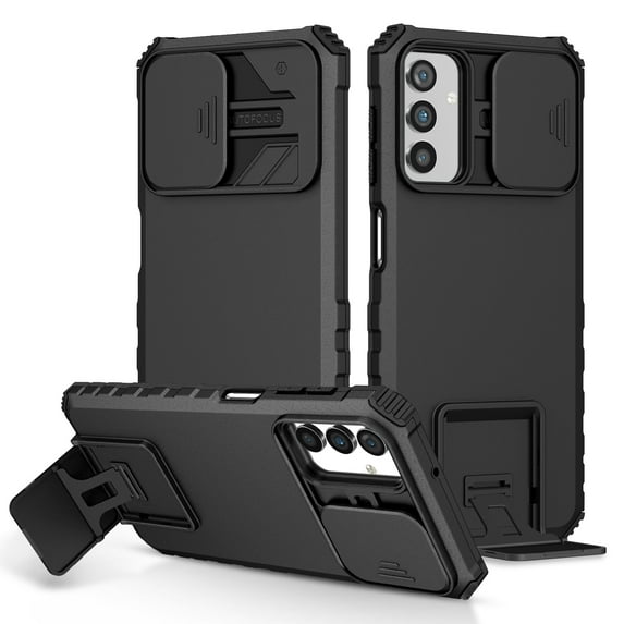 Rugged Case for Samsung Galaxy A13 5G Camera Lens Sliding Cover, Hidden Bracket Kickstand Hybrid PC + TPU Military Grade Heavy Duty Shockproof Case for Samsung Galaxy A13 5G, Black