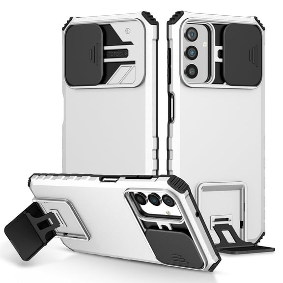 Rugged Case for Samsung Galaxy A13 5G Camera Lens Sliding Cover, Hidden Bracket Kickstand Hybrid PC + TPU Military Grade Heavy Duty Shockproof Case for Samsung Galaxy A13 5G, White