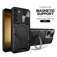 thumbnail image 1 of Rugged Case for Samsung Galaxy A15 Heavy Duty Case with Hidden Bracket Camera Lens Sliding Cover, Military Grade Magnetic Car Mount Holder Shockproof Lens Protection Case, Black, 1 of 11