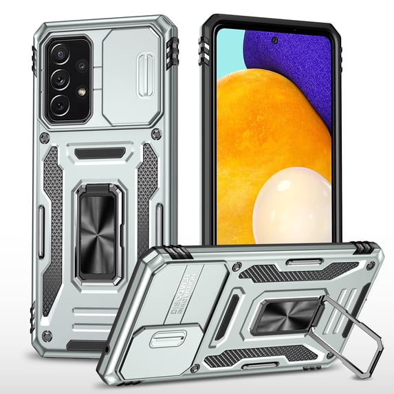 Rugged Case for Samsung Galaxy A23 4G, Sliding Lens Camera Cover Protection Ring Stand Compatible with Magnetic Car Mount Military Grade Shockproof Hybrid Case for Samsung Galaxy A23 4G, Gray