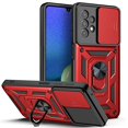 thumbnail image 1 of Rugged Case for Samsung Galaxy A32 5G Shockproof Phone Case with Camera Lens Slide Cover and Ring Holder Kickstand, Support Magnet Car Mount, Military Grade Heavy Duty Protection Cover, Red, 1 of 7
