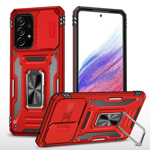 Rugged Case for Samsung Galaxy A32 5G, Sliding Lens Camera Cover Protection Ring Stand Compatible with Magnetic Car Mount Military Grade Shockproof Hybrid Case for Samsung Galaxy A32 5G, Red