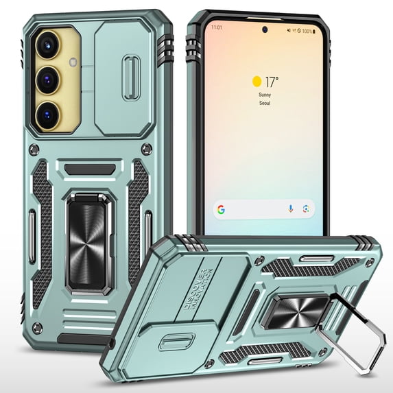 Rugged Case for Samsung Galaxy A55, Sliding Lens Camera Cover Protection Ring Stand Compatible with Magnetic Car Mount Military Grade Shockproof Hybrid Case for Samsung Galaxy A55, Darkgreen