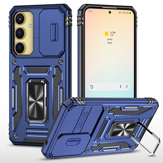 Rugged Case for Samsung Galaxy A55, Sliding Lens Camera Cover Protection Ring Stand Compatible with Magnetic Car Mount Military Grade Shockproof Hybrid Case for Samsung Galaxy A55, Navyblue