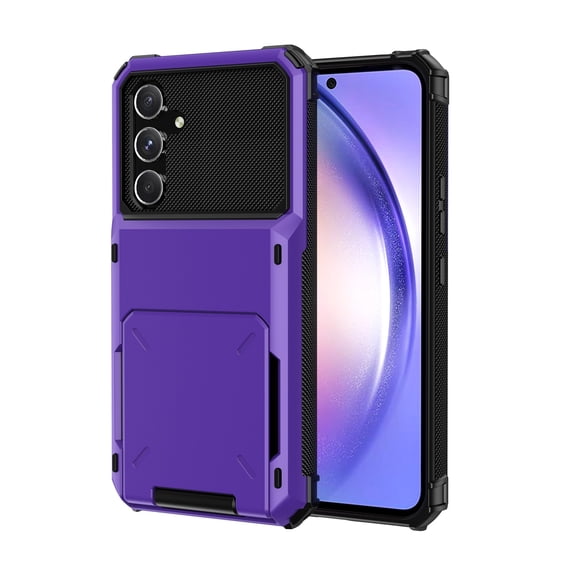 Rugged Case for Samsung Galaxy A55 Wallet with Hidden Card Holder Case, Hybrid 2-in-1 Dual Layers Military Grade Protection Shockproof Heavy Duty Phone Cover for Samsung Galaxy A55, Purple
