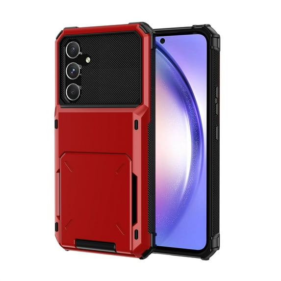 Rugged Case for Samsung Galaxy A55 Wallet with Hidden Card Holder Case, Hybrid 2-in-1 Dual Layers Military Grade Protection Shockproof Heavy Duty Phone Cover for Samsung Galaxy A55, Red