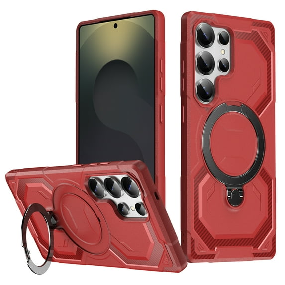 Rugged Case for Samsung Galaxy A56 5G, Heavy Duty 360° Rotating Strong Magnetic Stand Hard Cover Anti-Shock Armor Slim Anti-fall Phone Case Cover for Samsung Galaxy A56 5G, Red