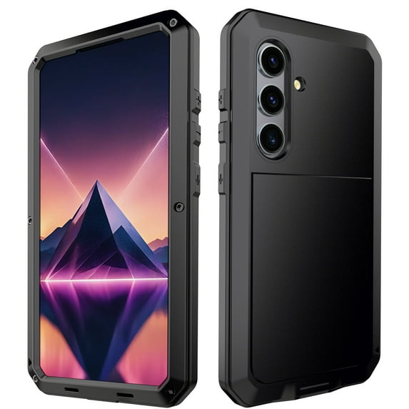 Rugged Case for Samsung Galaxy S24 Plus, Heavy Duty Military Grade Full Protection Cover, Aluminum Alloy Metal TPU Shockproof Dustproof Protective Case Compatible with Wireless Charging, Black