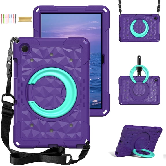 Rugged Case for Samsung Galaxy Tab A11+ 2025 SM-X230/A9+ 11 Inch 2023 SM-X210, TPU PC Heavy Duty Protective Cover with 360 Rotating Stand Shoulder Strap for Samsung Tab A11+/A9+ Plus,Purple