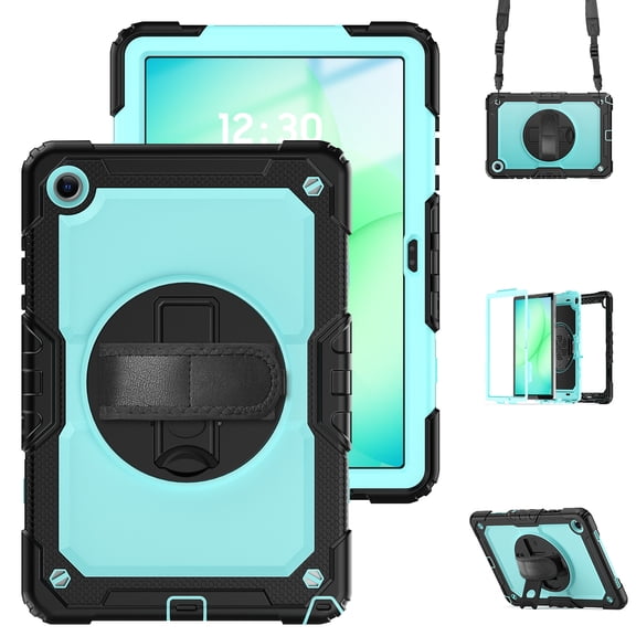 Rugged Case for Samsung Galaxy Tab A11 SM-X133 2025/A9 SM-X110 8.7", with Build in Screen Protector Hand Strap Shoulder Strap Rotating Kickstand Shockproof Case Cover Galaxy Tab A11 /A9 8.7”