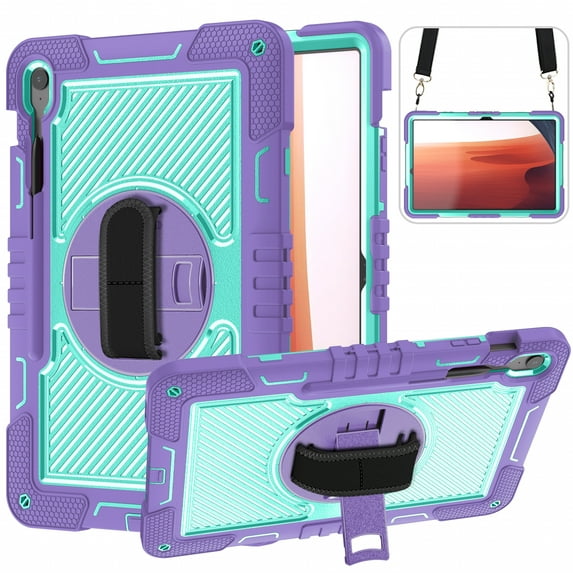 Rugged Case for Samsung Galaxy Tab S10 FE+ 13.1" 2025 (SM-X620/SM-X626B), Shockproof 3-Layer Protective Cover with 360° Rotating Kickstand, Hand Strap, Pencil Holder Detachable Shoulder Strap,Purple