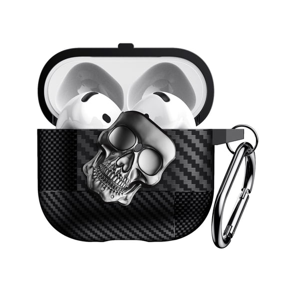 Rugged Case for AirPods 4 & 5, Fiber Patterns Shockproof Cover for AirPods 4th / 5th Gen with Skull Switch and Carabiner