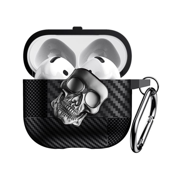 Rugged Case for AirPods 4 & 5, Fiber Patterns Shockproof Cover for AirPods 4th / 5th Gen with Skull Switch and Carabiner