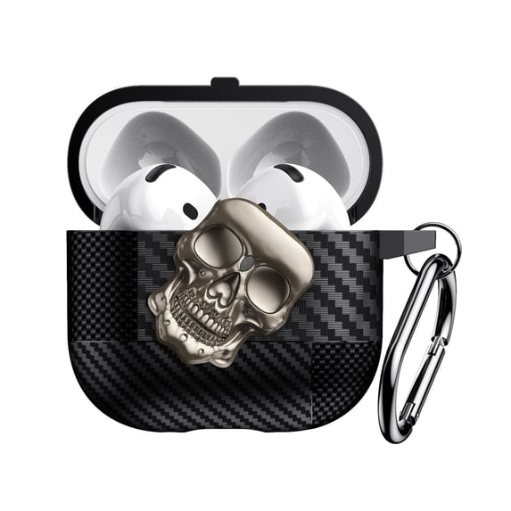 Rugged Case for AirPods 4 & 5, Fiber Patterns Shockproof Cover for AirPods 4th / 5th Gen with Skull Switch and Carabiner