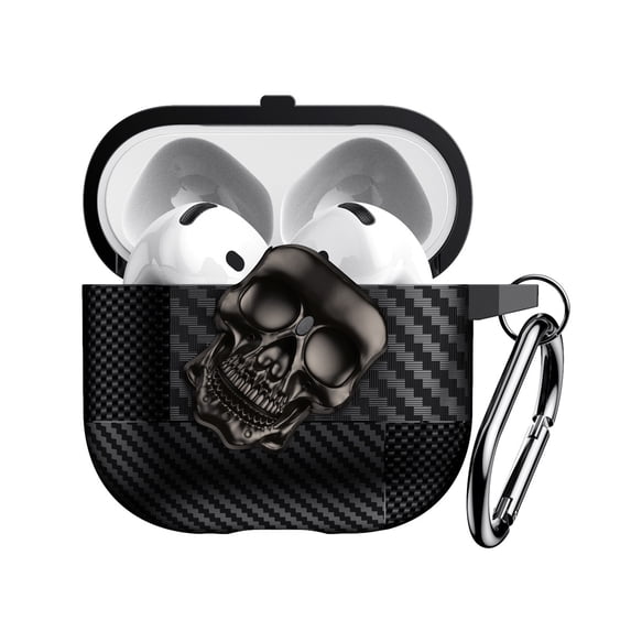 Rugged Case for AirPods 4 & 5, Fiber Patterns Shockproof Cover for AirPods 4th / 5th Gen with Skull Switch and Carabiner