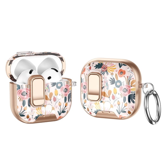 Rugged Case for AirPods 4, Painted Decoration Shockproof Cover for AirPods 4th Generation 2024 with Switch and Carabiner