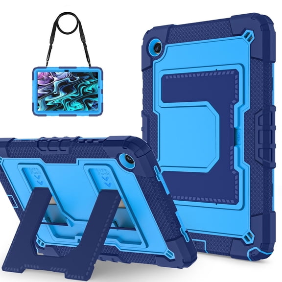 Rugged Case for Samsung Galaxy Tab A11+ / A9+ 11 Inch, Multi-Angle Kickstand and Shoulder Strap,Navy Blue