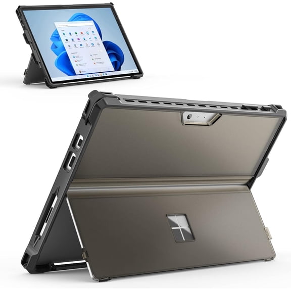 Rugged Case for Surface Pro 7 Plus/Pro 7/Pro 6/Pro 5/Pro 4/Pro LTE, with Pen Holder & Kickstand, Compatible Type Cover Keyboard (1 Pack, Black)