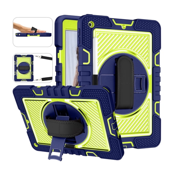 Rugged Case for iPad 5th / 6th Generation 9.7 inch, Heavy Duty Shockproof Cover, with Rotating Stand & Shoulder Strap